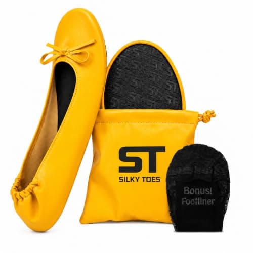 Women's Foldable Portable Travel Ballet Flat Roll Up Slipper Shoes (Small, Yellow)