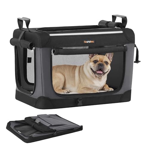 Feandrea Collapsible Dog Crate, Portable Pet Travel Crate for Small Dogs, 60 x 42 x 42 cm, Oxford Fabric Pet Carrier with Mesh Doors, Storage Pocket, Ink Black PDC016B01
