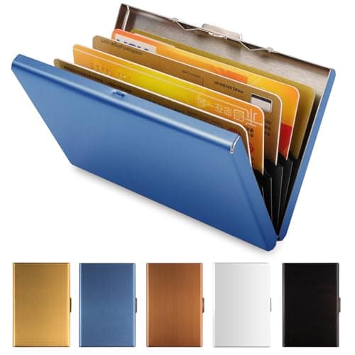 Vicloon Metal Card Holder Wallet, Ultra Thin Stainless Steel Metal Wallets RFID Blocking Credit Card Wallet Holder for Men & Women,Best Card Protector with 6 PVC Slots - Blue