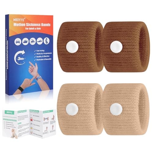 Travel Sickness Bands Pregnancy Nausea Relief Morning Sickness Relief Sea Sickness Acupressure Nausea Relief Band Motion Sickness Bracelets for Cruise-Dark Brown+Light Brown-2 Pairs