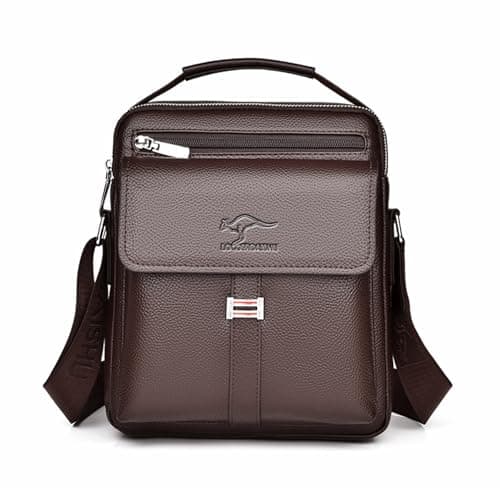 LOCOERDAISHU Men's Genuine Leather Shoulder Bag, Retro Crossbody Messenger Bag, Casual Travel Satchel with Adjustable Strap, Business Daily Use for Phone Wallet Keys Passport (Brown)