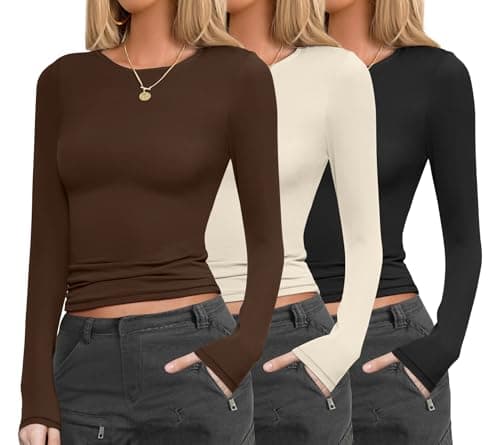 Ekouaer Thermal Tops Womens Long Sleeve Shirts Base Layering Warm Tops