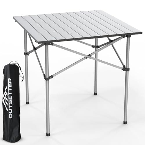 Portable Aluminium Camping Table, Lightweight Outdoor Table Folding Steel Frame with Roll Up Top Carry Bag, Compact Stable Foldable for Garden, Beach, Camping Hiking,Picnic (70 x 70 x 70cm)