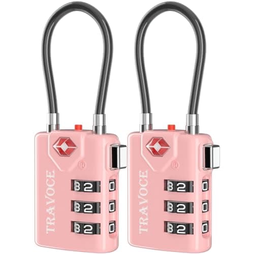 Search Alert TSA Approved Travel Combination Luggage Cable Locks for Suitcase, Gym Locker,Toolbox,Backpack 1,2,4,6 &10 pk (Pink 2 Pack)