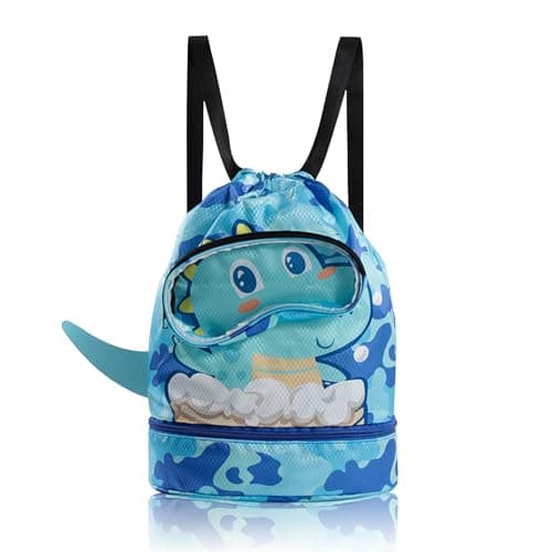 AffeGifts Drawstring Kids Swimming Bag, Waterproof Swim Bag with Dry-Wet Separation, Beach Backpack for Boys (Blue)