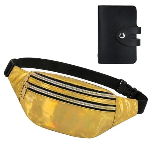 IPQNQVEY Waist Bag Women's Bum Bag Fashion Waterproof Bum Bag Women Belt Bag Compartments with 3 Compartments Adjustable Strap Waist Bag for Sports Travel Hiking Outdoor Travel (Gold)