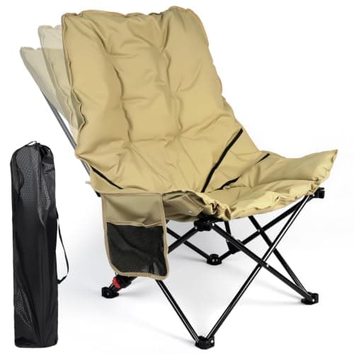 Anbte Padded Camping Chair for Adult, 3-Position Adjustable Backrest, khaki