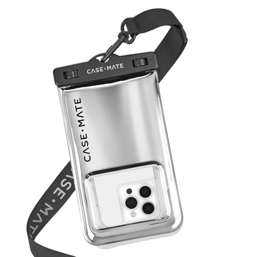 Case-Mate IP68 Waterproof Phone Pouch - Travel Beach Cruise Ship Essentials - Floating Waterproof Phone Case with Crossbody Lanyard for iPhone 16 Pro Max/15 Pro Max/14 Pro/13/12/S24 - Silver Chrome