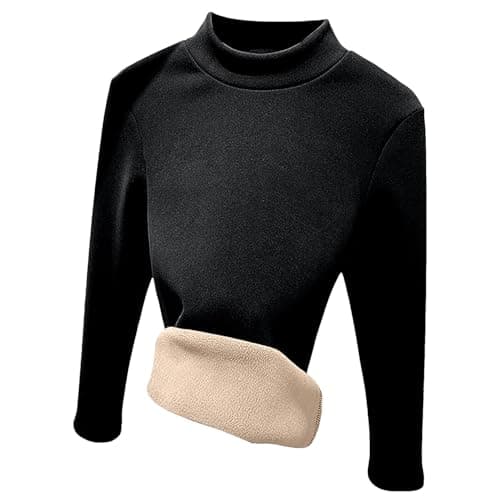 Longra Thermal Pullover Long Sleeve Top Women Stretchy Ladies Turtle Neck Thermals Jumpers T Shirt Base Layer Thermal Underwear Warm Fleece Shirt Winter Thermals Wear for Women Black