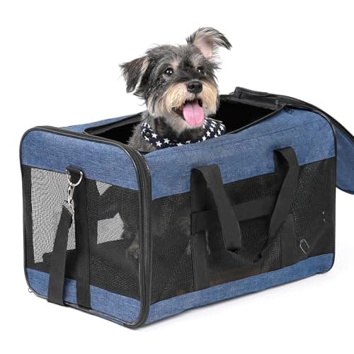 Conlun Dog Carrier Soft Sided, Large Cat Carrier with Inner Safety Leash, Pet Transport Carrier for Large Cats and Medium Dogs up to 10 KG, Collapsible Travel Puppy Carrier Bag -Blue, L