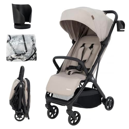 Babymore Yara Baby Stroller - One Touch fold, Lightweight, Cabin Size (Latte)
