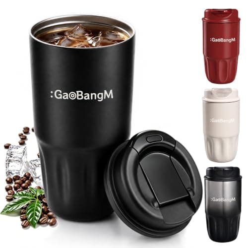 : GaoBangM 450ml Travel Mug, Insulated Coffee Cup with Leakproof Lid, Black