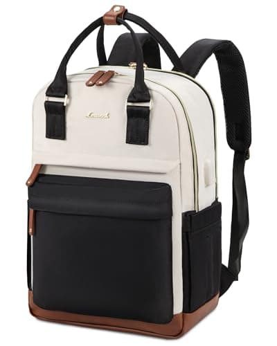 LOVEVOOK Backpack Womens, 15.6 Inch Laptop School Bag, Waterproof Work Travel Rucksack with USB Port, Anti Theft Ladies Computer Back Pack for College Uni Office Business, Beige Black