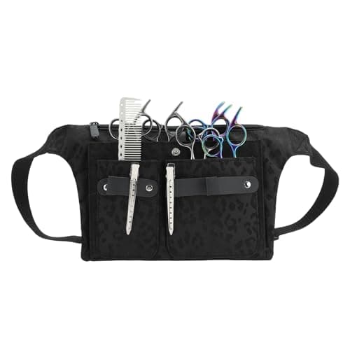 VOCOSTE Hairdresser Scissor Bag, Barber Canvas Waist Pouch, Professional Hairdressing Tools Storage Holsters with Waist Belt, Leopard Black