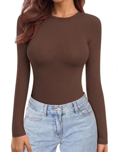 Ekouaer Womens Long Sleeve Tops Thermal Tee 1pcs Braun L