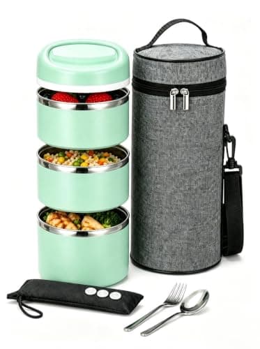 Lille Home Stainless Steel Lunch Box, Stackable 3-Tier, 1380ml