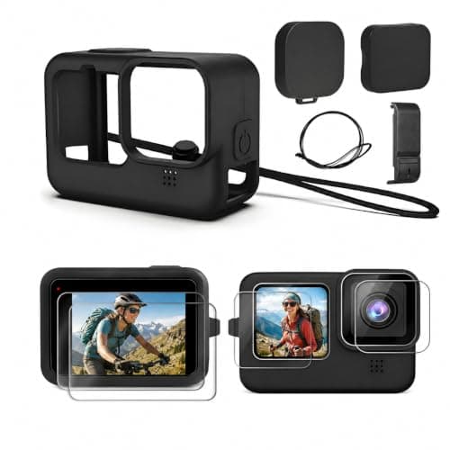 Accessories Kit for GoPro Hero 12/11/10/9, Silicone Sleeve Rubber Protective Case, Glass Screen Protectors, Battery Side Cover, Lens Caps, Lanyards, Full Protective Set for Go Pro Hero 12/11/10/9