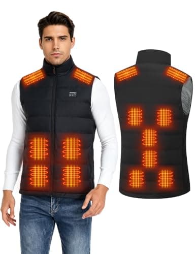 Heated Gilet for Men Lightweight Men's Heated Vest 3 Heat Level & 15 Heating Zones Electric Jacket Coat Heated Body Warmer for Winter Camping Skiing Hunting Outdoor (Battery Pack Not Included)