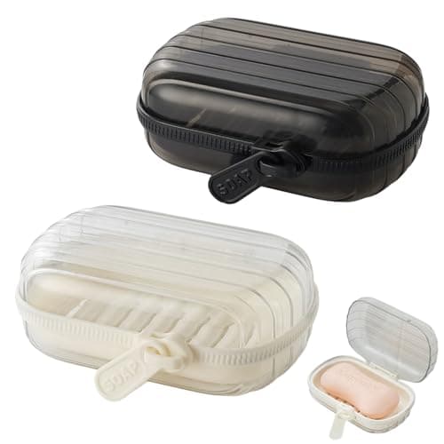 JIANGLAI Soap Dish Holder with Lid, Zipper Clip Leakproof Waterproof Travel Soap Case with Drainage, Portable Sealed Shower Soap Box, Perfect for Bathroom Shower, Travel, Camp, Gym, Outdoor, 2 Pcs