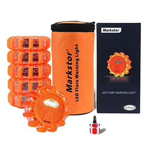 Markstor 6-Pack LED Road Flare Car Emergency Kit,Magnetic Base & Hook Road Flares Safety Light with 9 Flashing Modes,Roadside Flares Emergency Lights for Vehicles (6 Pack)