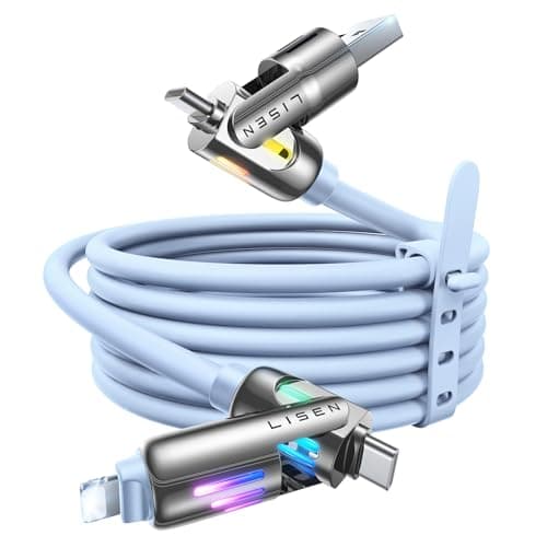 LISEN iPhone Cords Fast Charging 6 FT, 4 in 1 Charging Cable with Light, USB A/C to C/L Multi Charging Cable for iPhone 16 15 14 Pro Max/MacBook/iPad Pro/SamSungS25, Sky Blue iPhone Cord