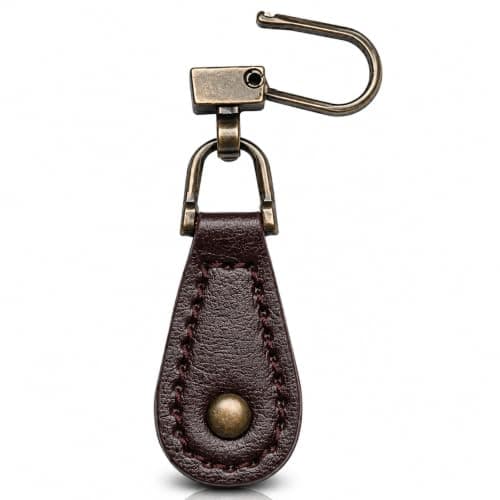 ROKEL Zipper Puller Replacement – 1 Pack Brown Leather Zip Pull Repair, Durable Zip Tags for Backpacks, Jackets, Luggage, Suitcases & Bags – Easy Fix Broken Zip Extension (Brown Tear Drop, 1 Pack)
