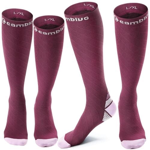 CAMBIVO Compression Socks for Women & Men 2 Pairs, Flight Socks Compression Stockings for Calf & Ankle Support, Sports, Flying, Maternity Pregnancy, Nurses, Travel