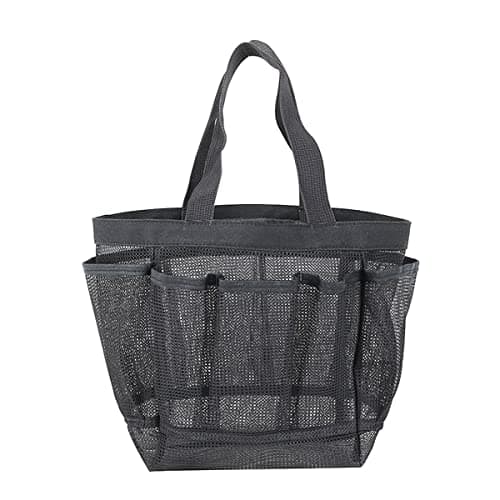 Pebipoo Mesh Shower Caddy Bag, Quick Dry Portable Tote Bag and Inner Pocket With 8 Pockets for Dorms Bathroom, Swimming, Gym, Beach, Travel (Gray)