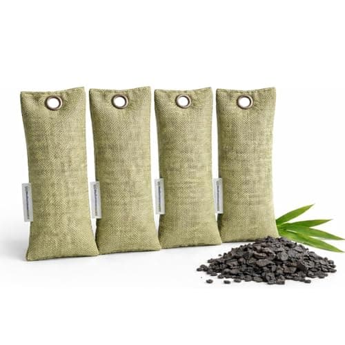 Activated Charcoal Odour Absorber Bags (4 Pack 75g) – Activated Charcoal Bags & Charcoal Bags Odour Absorber – Charcoal Air Purifying Bags with Bamboo Charcoal for Car, Wardrobe, Shoes & Bathroom