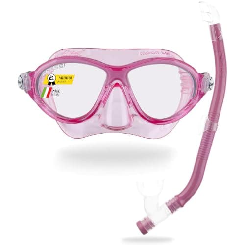 Cressi Moon Kid Snorkel Mask, Anti Splash Valve, Pink/White, Combo Set