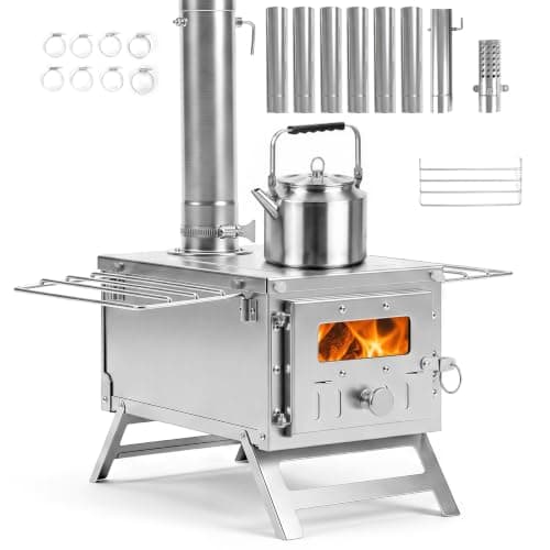 COSTWAY Hot Tent Stove, Camping Tent Stove (Silver, 45 x 37 x 219cm)
