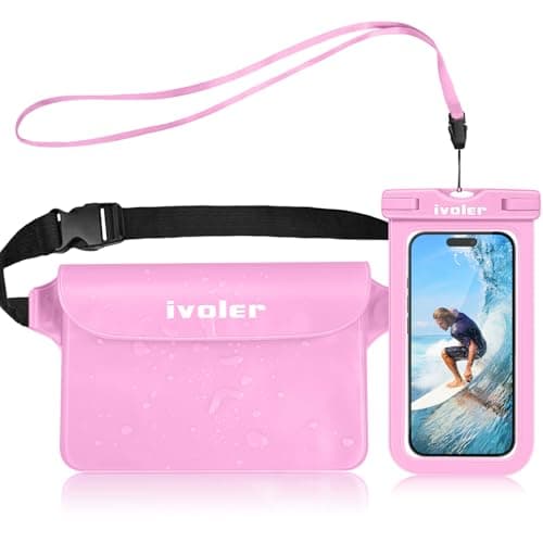 ivoler [2 Pack Waterproof Phone Case & Pouch Set, IPX8 Dry Bag with Waist Strap for Beach, Swimming, Kayaking, Fits iPhone 17 16 15 Pro Max, Samsung S26 S25 Ultra, Up to 7.0" - Light Pink