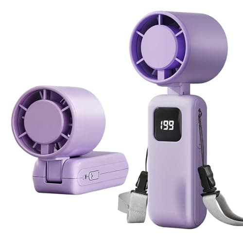 Falafoty Handheld Fan Portable Rechargeable Turbo Fan, 4-in-1 Neck Desk Foldable Hand Fan with Stepless Speed LED Display Personal Pocket USB Small Fan for Home Office Camping Travel Outdoor (Purple)