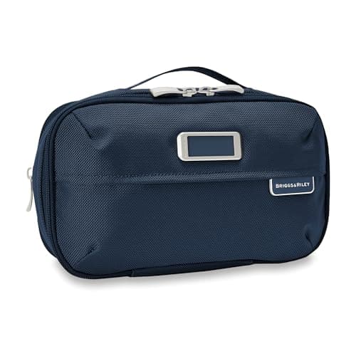 Briggs & Riley Wash Bag - Travel Bags for Women & Men, Organiser for Travel, Dopp Kit for Bathroom Accessories, Makeup, & Skincare, Navy, Expandable Essentials Toiletry Kit, Expandable