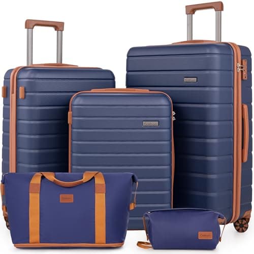 Cosbarn Luggage Sets 5 Piece Suitcases with Wheels, 5 Piece Sets (20/24/28/DB/TB), Fashion (DarkBlue)