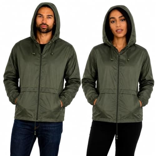 Style It Up Unisex Mens Ladies Water Resistant Plain Raincoat Kagools Jacket Hooded Cagoule (Olive, M)