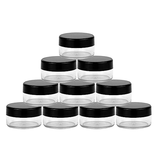 10 PCS Sample Pots for Cosmetics, 10Gram/10ml Jars, Mini Jars With Lids,CosmeticContainers, Empty Small Makeup JarsPlastic BPA Free for Various Cosmetic Products, Samples, and Nail Powder(Black)