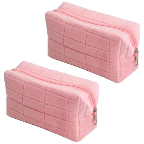 Merzio 2PCS Makeup Bag for Women, Travel Cosmetic Bag with Wide-Open Design Portable Toiletry Bag Skincare Organizer Pouch, Cute Multifunctional Washbag for School Outing Travel Accessories (Pink)