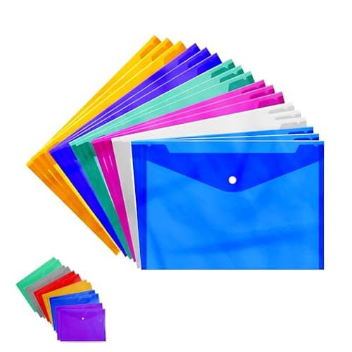 AIBULO Pack of 10 A5 Popper Wallets – Assorted Colour Plastic Document Folders for School, Office & Home – Compact A5 File Wallets for Notes, Receipts & Paperwork Organisation