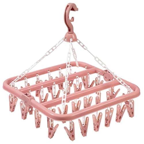 hautllaif Clothes Drying Hanger with 32 Clips, Foldable, Pink