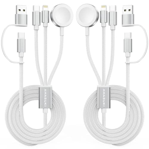 2Pack Travel Essentials,3 in 2 USB C Cable for Apple Watch Charger,iPhone Charger,Multi Charging Cable,Cruise Vacation Camping,Portable for iWatch Series 11-2/Ultra/SE & iPhone 17-12,Car,White-6FT