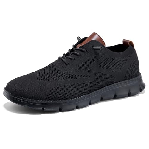 Wearbreeze Men’s Business Casual Oxford Sneakers – Lightweight Lace-Up Dress Shoes for Work, Travel & Daily Commute, Aterrimus, 8 UK