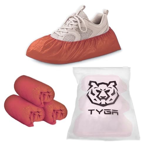 TYGA Waterproof Shoe Covers Disposable, CPE, Red, Pack Of 30