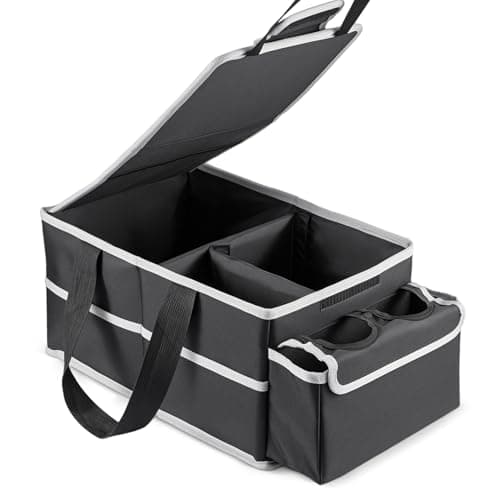 Youyijia Back Seat Organizer Foldable Car Organizer Front and Rear Seat Organizer with Dividers Cup Holders and Lids Suitable for Front Seat/Back Seat/Trunk Car Accessories Interior