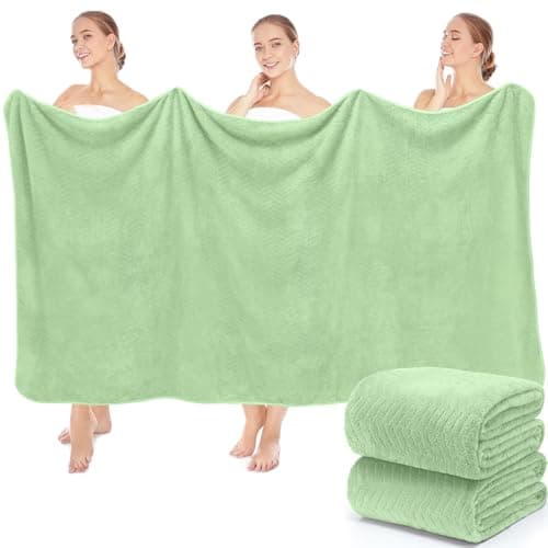 SmoothNovelty 2 Pack 40 x 80 Inch Jumbo Extra Large Bath Sheet Towels Set, Oversized Quick Dry Coral Fleece Bath Sheet Absorbent and Soft Lightweight Towels for Home, Gym, Travel, Beach (Green)