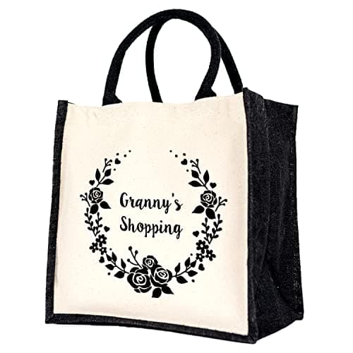 Stickerscape Grandma Wreath Shopping Canvas Bag (Grandma - Black) Christmas Gift for Grandma Mothers Day Gifts for Mum or Grandma Grandma Gifts Nana Gifts Nan Gifts Reusable Shopping Bag
