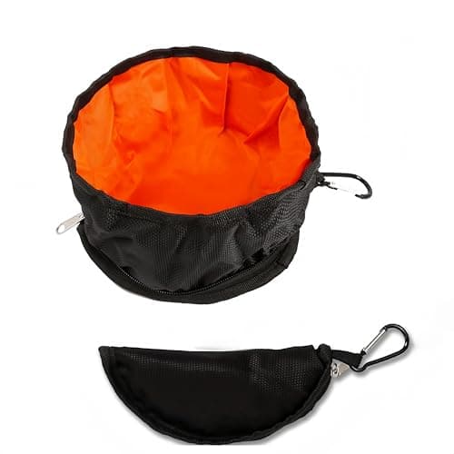 Changyeah Foldable Dog Feeder Waxed Fabric Dog Bowl Collapsible Bowl for Hiking or Travel, Portable Travel Bowl for Food and Water with Carabiner, Black