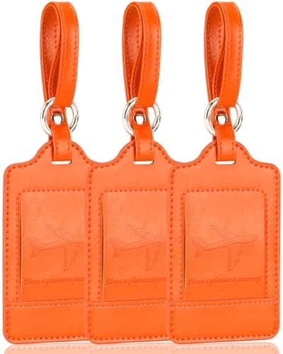 Teskyer 3 Luggage Tags for Suitcases, Travel Essentials, Orange