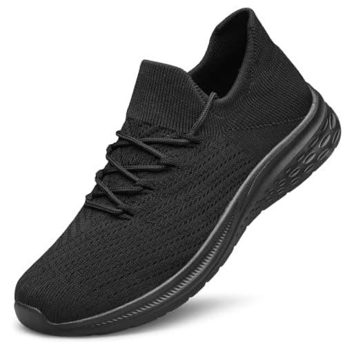 HOIYHEK Mens Trainers Lightweight Breathable Walking Shoes Casual Mesh Sneakers with Cushioned EVA Sole Comfortable Everyday Shoes for Gym Work Travel All Black Size 13