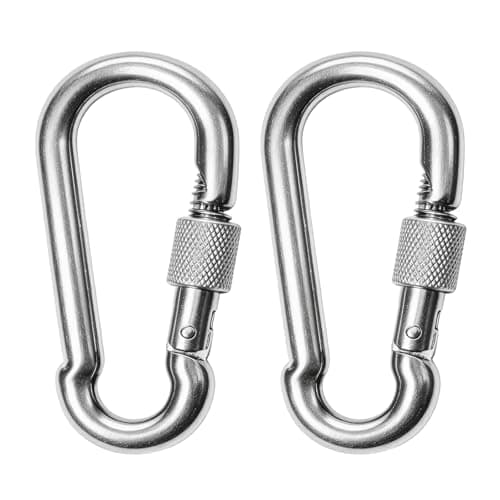 2pcs Heavy Duty M8 Safe Lock Carabiner Clip, 304 Stainless Steel Snap Hook for Outdoor Climbing, Hiking, Camping, Fishing, Backpack, Chain, Hammock, Swing
